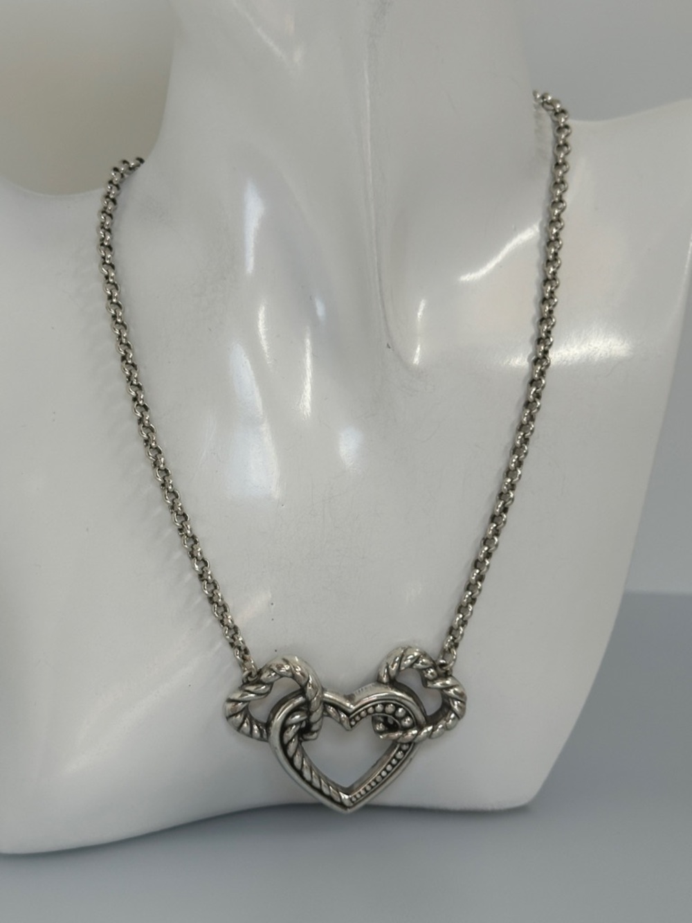 Brighton Silver Heart Link Necklace with Interlocking Hearts